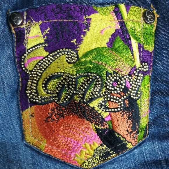Coogi Womens Jeans Straight Leg Blue Denim Embroidered Jeweled Distressed 8 - Picture 6 of 16